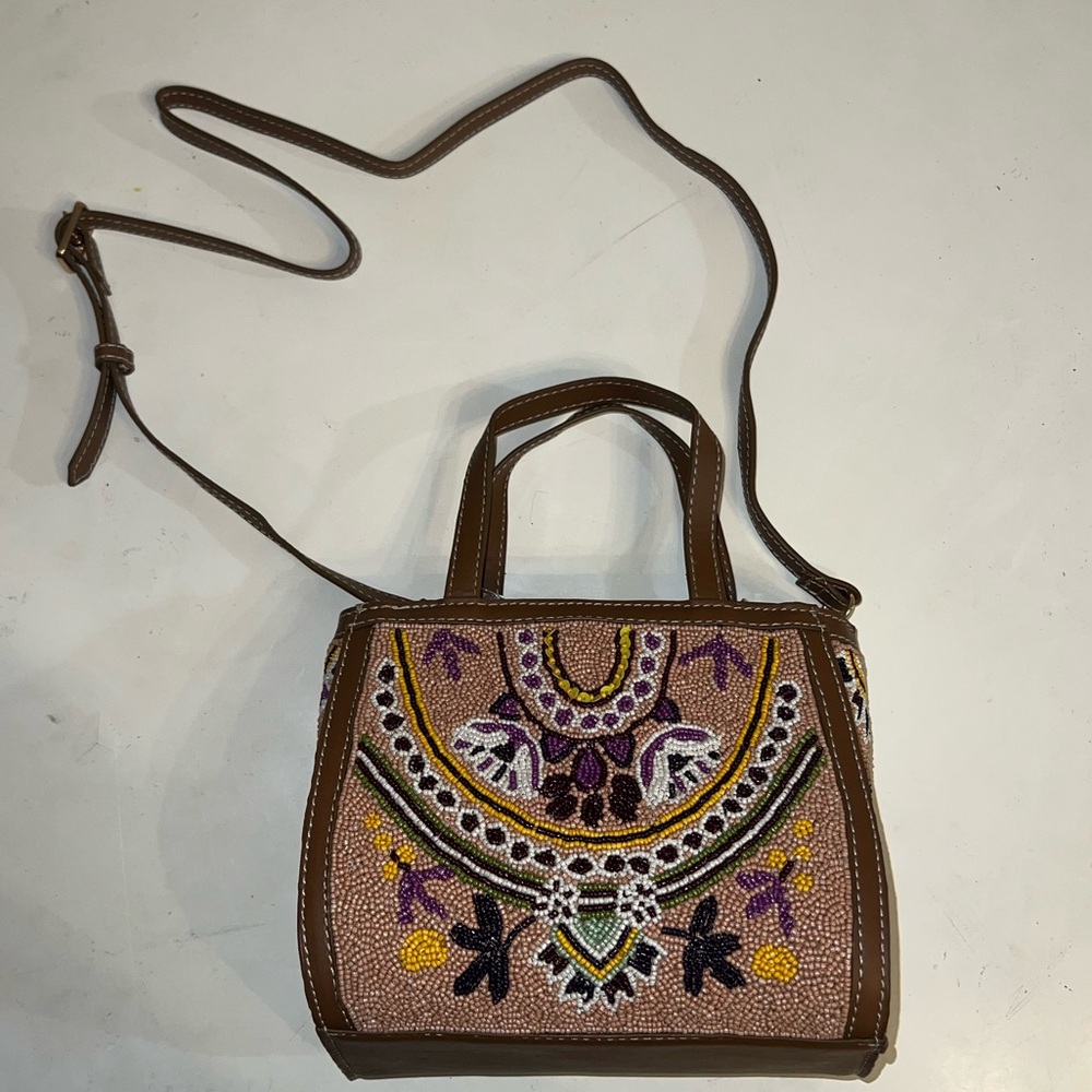 NWT Beaded Leather Crossbody Bag with Removable Strap